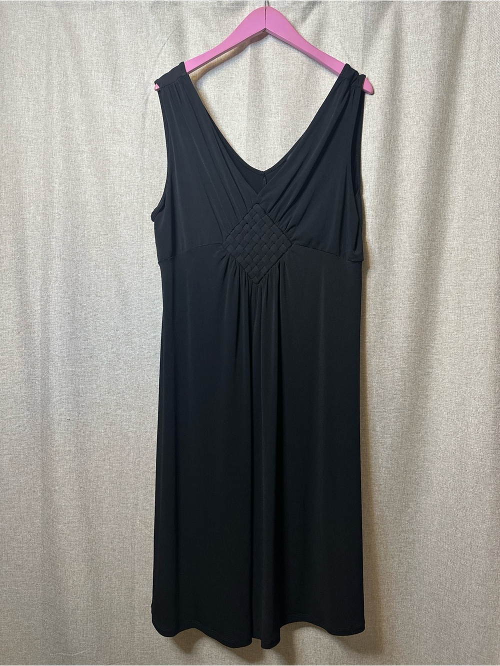 Classic Black Sleeveless Midi Dress with Woven Front Detail